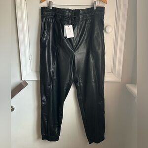 NWT MELISSA NEPTON Black Faux Leather Jogger Pants